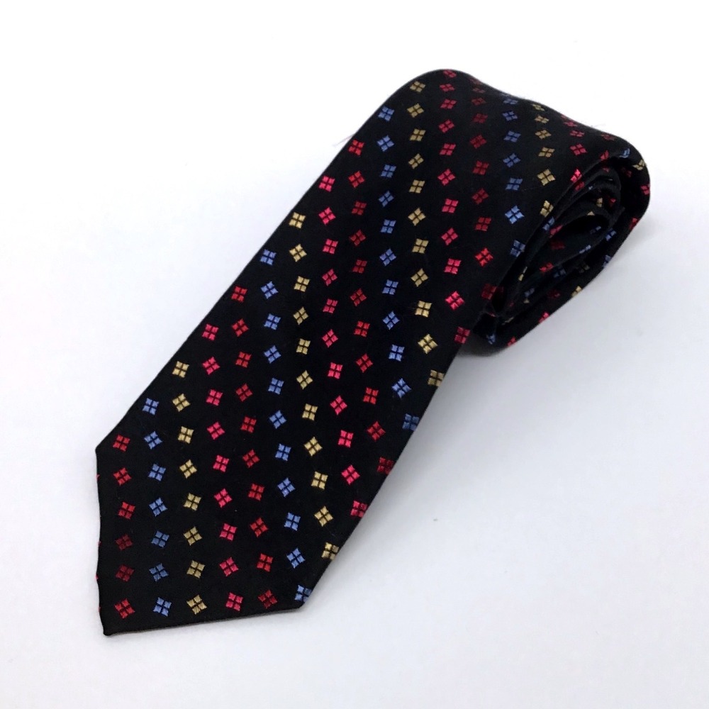 Corsini Sevenfold Collection Silk Men's Necktie Black Geometric Diamond Pattern